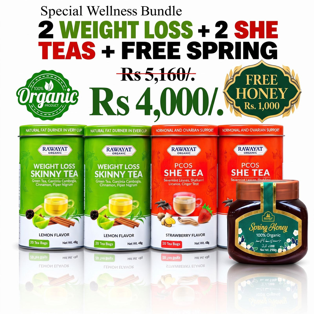 2 Weight Loss + 2 Shee Teas + Free Spring Honey
